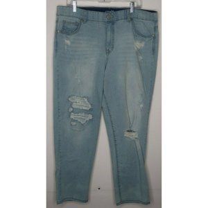 Terra & Sky Women's Size 16W Boyfriend Distressed Jeans Comfort Waist Light Wash